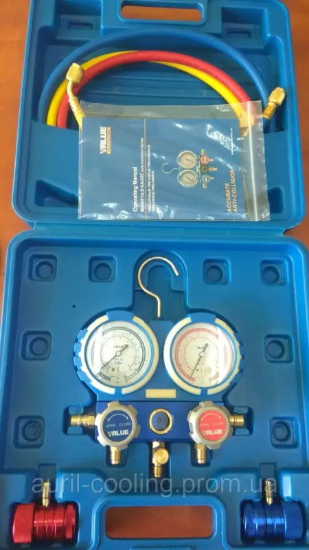 Манометричний колектор двовентельний VALUE VMG-2-R134a-В шланги 90 см + 2 автомуфти (Валіза)