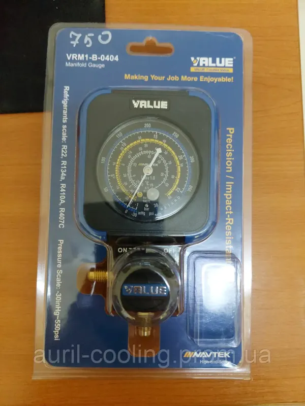Манометр. коллектор одновентильный VALUE  VRM1-B-404 (R 410,407,22,134) синий